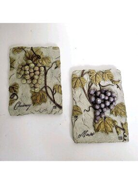 Vintage Set Of 2 Cheri Blum 3D Grapes Resin Wall Plaques 6 x 4.5" Tuscan Decor